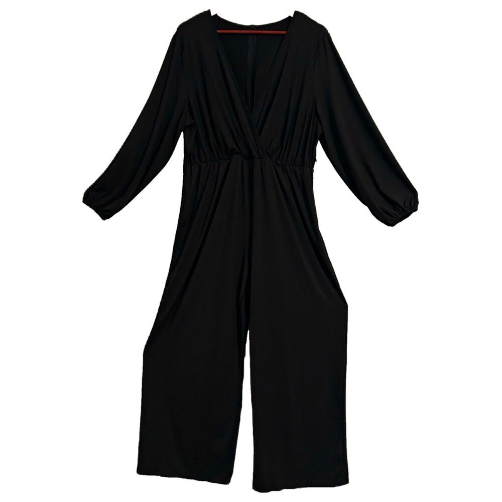 Greathe Curve Jumpsuit Women 2XL Black Wide Leg Zip Classic Party Chic Comfy